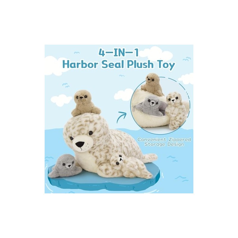 4 Pcs Seal Stuffed Animal Set, 20" Mother Plush Toy