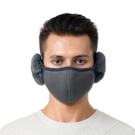 TecHong Unisex Winter Warm Windproof Mask with Fluffy Ear Covers - Thick Dustproof Breathable Mouth Cover Half Face Earflaps