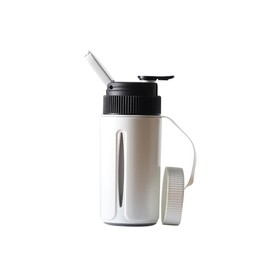 Portable Water Bottle with Ceramic Bowl and High-Temperature Resistance, Unique Concealed Style for Outdoor Use (White)