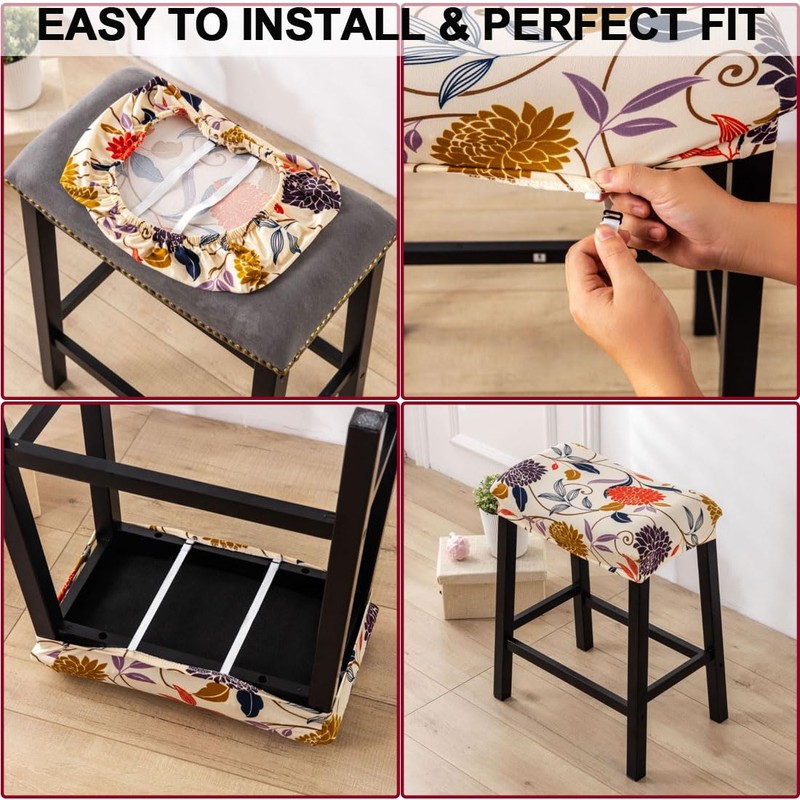 Bifaunvogel Bar Stool Cover (2 Pack), Rectangle, Printed Stretch, Backless,