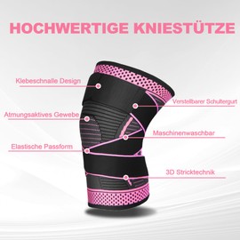 Ruilala Knee Support for Men Women Pack of 2 Sports Knee Support Adjustable Compression Knee Support for ACL, Meniscus Tear, Running, Weightlifting, Volleyball, Basketball (Rose Red, XXL)