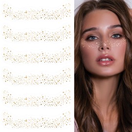 AOZUO 6PCS Glitter Freckles Face Tattoo, Makeup Face Glitter Speckles Patches Cute Waterproof Glow Up Sparkle Temporary Tattoo Fairy Rave Festival Trinkets Accessories for Women Girls(Gold-B)
