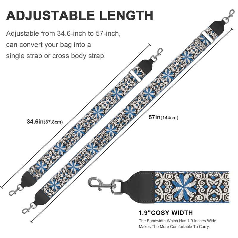 Bag Strap Crossbody Handbag Straps, Jacquard Embroidered 2" Wide Soft
