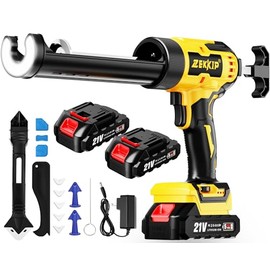 Electric Caulking Gun, Cordless Caulking Gun with 2x 2000mAh Batteries, 13Pcs Silicone Caulking Tools, 6 Adjustable Speeds, LED Light, Battery Powered Caulking Gun for Filling, Sealing