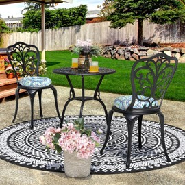 DYTXIII Set of 2 Outdoor Round Chair Cushions 15"x15"x4" with Ties, Water Repellent Tufted Bistro Seat Cushions, Thick Patio Chair Pads for Bar Stool, Garden & Dining Furniture - Blue Lagoon