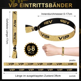 Wechoide Pack of 68 VIP Inlet Bands, Inlet Bands with VIP, Festival Bracelets, Fabric Inlet Bands for Parties, Amusement Parks, Concerts, Birthday, Wedding (Black)