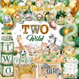 Cocomigo Two Wild Birthday Decorations Boy Two Safari Baby Shower Decorations Two Year Old Birthday Decorations 2 Year Old Birthday Decorations Boy Jungle Safari Animal 2nd Birthday Decorations