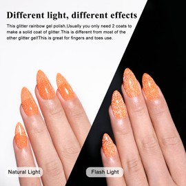Imtiti Gel Nail Polish, Orange Yellow Reflective Glitter Gel Polish, Diamond Shimmer Gel Nail Polish, 0.5 fl oz