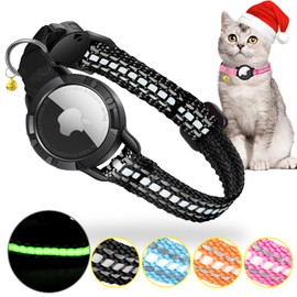 Airtag Cat Collar - Integrated Cat Collar Airtag Waterproof, Reflective Cat Collar with Breakable Safety Buckle & Elastic Elastic Band for Kittens Small Dog (Black XS)