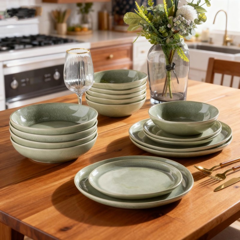 AmorArc Ceramic Dinnerware Sets,Handmade Reactive Glaze Stoneware Plates and Bowls