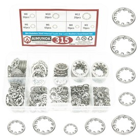 AIMUNOK 315Pcs Lock Washers 304 Stainless Steel Internal Star Washer, 7 Sizes Tooth Washer Wave Spring Washer Assortment Kit M3 M4 M5 M6 M8 M10 M12, Silver