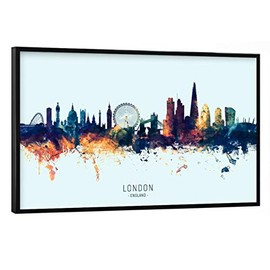 artboxONE Poster with Black Frame 45 x 30 cm Cities London England Skyline Blue Orange - Picture London City Cityscape