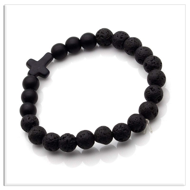 Xusamss Cross Bead Bracelet 8MM Lava Rock Turquoise Tiger Eye
