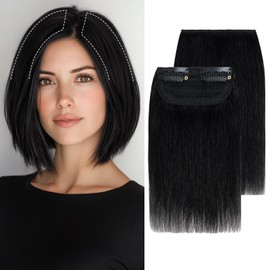 S-noilite 2PCS Clip in Hair Extensions for Short Hair Clip in Hairpieces For Women with Thinning Hair Add Volume 16g 4Inch-Jet Black