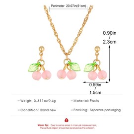 Yecomsy Kawaii Cherry Pendant Necklaces Cute Cherry Fruit Dangle Earrings Sets Creative Boho Summer Cherry Charm Necklace Jewelry for Women-Pink