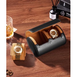 Homde Travel Watch Box Leather: Traveling Case for Men - Luxury Watch Roll for Wristwatch on the Go (black, M)