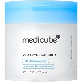 MEDICUBE Zero Pore Madecassoside Pads Mild, Pads Tonificantes Faciales con PHA, Madecassoside, Pantenol y Ácido Hialurónico, Exfoliación Suave para Piel Sensible, 70 Pads