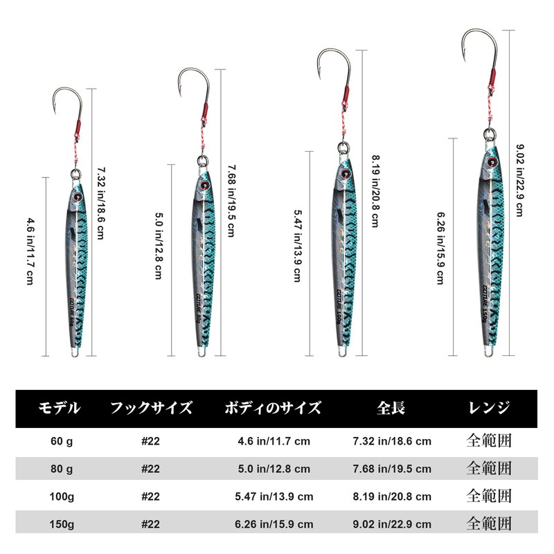 Goture Long Jigging Set 80g Lure Set for Offshore Jigging