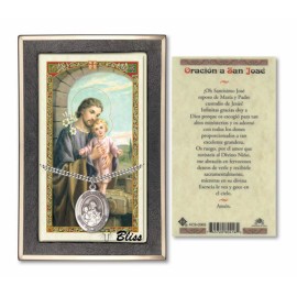 Bliss Sterling Silver San Jose Holy Medal Pendant Necklace 24" Chain Boxed PrayerCard