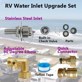 PRO-RVER All Metal RV Water Inlet Marine Quality Stainless Steel Water Inlet 90degree Brass Elbow Brass Quick Hose Connector Upgrade Replacement Water Fill Inlet for RV Camper Motorhome Boat (1 SET)