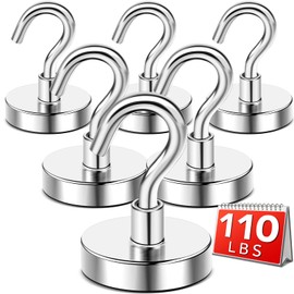 DIYMAG Magnetic Hooks,110 lb Heavy Duty Strong Magnet with Hook for Hanging, Strong Rare Earth Neodymium Magnet Hooks 6 Packs