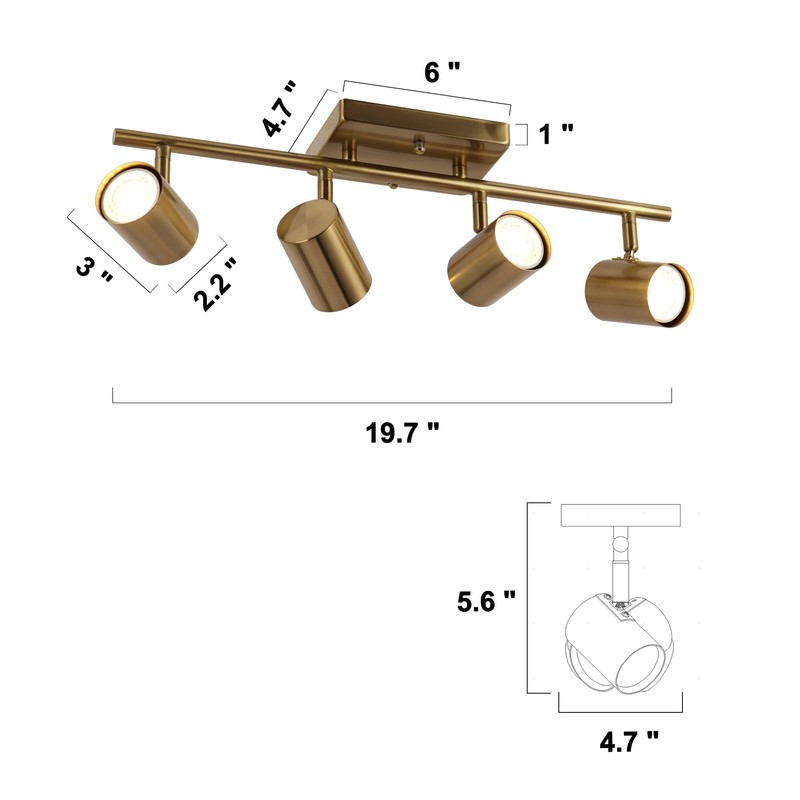 GEPOW Gold 4 Light LED Track Lighting Kit, Modern Brass