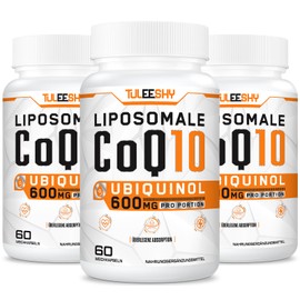 Tuleeshy Liposomale CoQ10 Ubiquinol, hochdosiert 600 mg pro Portion, 300 mg pro Kapsel, Hochwirksame und berlegene Aufnahme, Aktive Form von Coenzym Q10, Tagesdosis 2 Kapsel, 60 Mini-Softgels (Pack of 3)