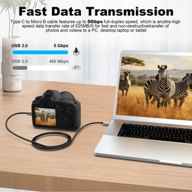 Micro B 3.0 to USB C Cable UC-E22 Cord Compatible with Nikon D850, 800E, 800, D810, D810A, D5, D500, Compatible with Canon 5DS, EOS 5D IV, EOS 7D Mark II, for Seagate WD Westgate (5 FT)