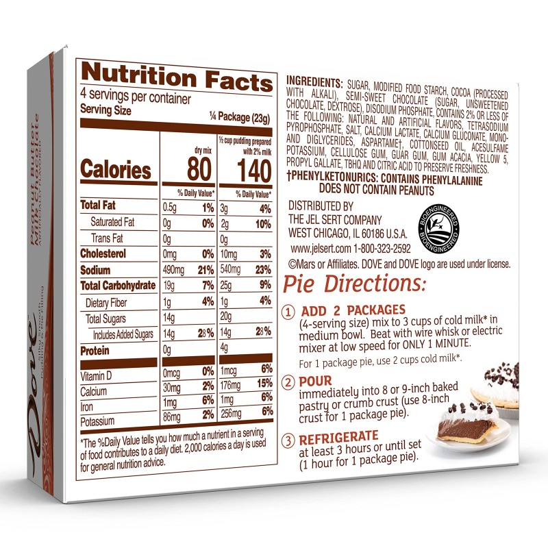 Dove Peanut Butter Milk Chocolate Pudding Mix 12 Pack Easy