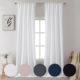 OVZME Doven Extra Long White Curtains 108 inch Length 2 Panels, Thick Textured Semi Balance Privacy & Light Curtains, 3D Embossed Room Darkening Window Treatments for Patio Door (W52 x L108, White)