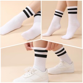 Utensilsto 8 paia di calzini da tennis da donna colorati calzini sportivi lunghi da donna con motivo a strisce calzini in cotone per tennis e sport, bianco, 35-38