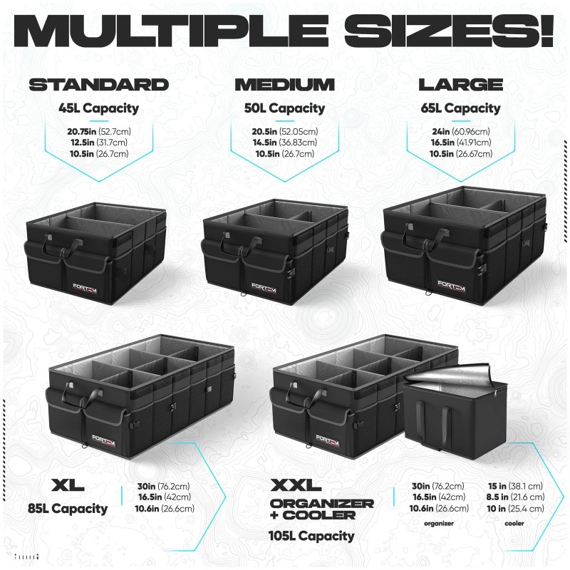 FORTEM Car Trunk Organizer, Collapsible Multi Compartment SUV Organizer, Foldable