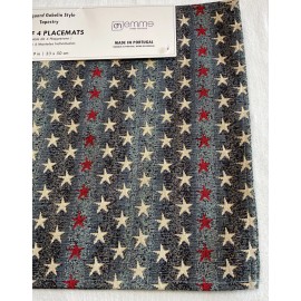 Emme Placemats (4) Jacquard Gobelin Style TAPESTRY STARS 4TH JULY 13 X 19 NWT