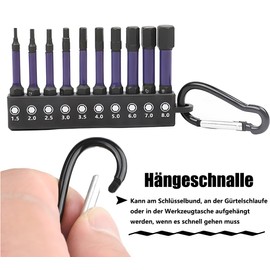 Saipor 10 Pieces 50 mm Hex Screwdriver Bits Set, 1/4 Hex Shank Bit, Allen Key Magnetic Impact Wrench Bit Set, Hex Head Drill Bit Set (H1.5-H8)