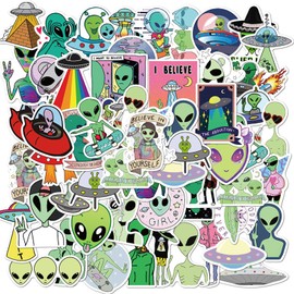 50 PCS Alien Sticker UFO Stickers for Teen, Vinyl Water Bottles Waterproof Sticker for Laptop Guitar Scrapbook Skateboard Stickers (Alien)