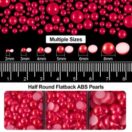 4000PCS Flatback Rhinestones and Half Round Pearls Kit #13, Multi Size Glass Clear & AB Crystals, Plastic Flat Back Red Dome Bead with Pickup Pencil and Tweezer for Nail Art
