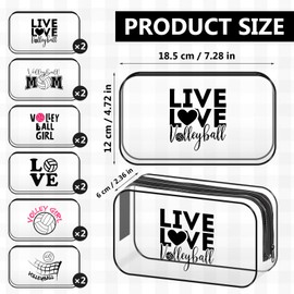 12 Pack 7.3 x 4.7 x 2.4'' Cosmetic Bag Gifts Accessories for Makeup Bags Clear PVC Cheer Case Toiletry Zipper Pouch for Women Christmas Xmas (Volleyball Theme)