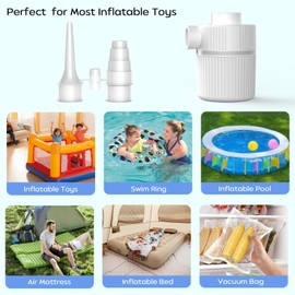 Electric Air Pump, Vacuum Bag Electric Air Pump, 2-in-1 Dual Function (Vacuum & Inflate) with 3 Nozzles, for Vacuum Storage Bags, Camping Mattress, Airbeds, Kayaks, Pool Floats and Beach Toys