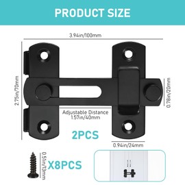 2pcs 180° Degree Flip Sliding Barn Door Locks and Latches, Sliding Barn Door Locks, Black Gate Latch Bolt Buckle Lock for Barn Door, Pet Door, Bathroom, Garage, Window, Sliding Door Lock