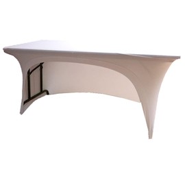 WHITE spandex stretch cover tablecloth for 4ft foot table 1 SIDE ARCHED . DJ BUFFET BAR