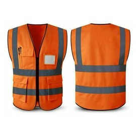 Orange Hi Vis Safety Vest Waistcoat With Pockets & Zipper | High Visibility Reflective Work-wear | High Visibility Vest Car | Safety Vest Waistcoats – Jacket For Traffic Work – Running (Small)