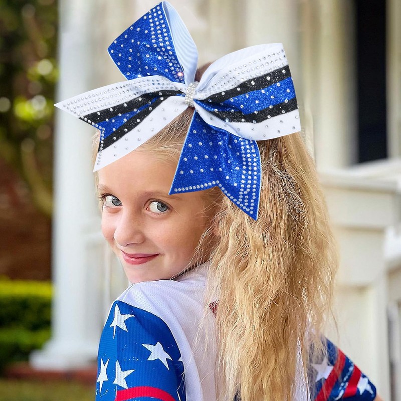 6PCS Glitter Cheer Bow Large Cheer Bows Rhinestones Hair Bows
