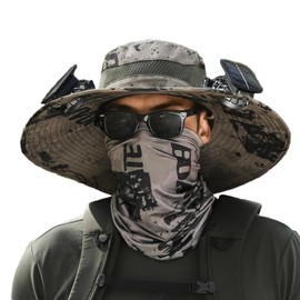 Wide Brim Solar Fan Outdoor Fishing Hat-Solar & USB Charging with 2 Fans,Quickdrying,Solar Fan Hats for Men,UPF50+ (US, Alpha, One Size, Khaki Ink)