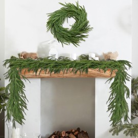 Christmas Norfolk Pine Garland, Real Touch Norfolk Pine Garland, Artificial Cedar Garland, Christmas Afloral Norfolk Pine Garland, for Holiday Mantle Indoor, Outdoor Decorations (2 Pcs, 6 Ft)