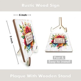 Inspirational Floral Christian Gifts for Women Religious Bible Verse Wood Sign Rustic Desk Decor Decorative Farmhouse Girls Room Decorations Desk Office Accessories Centerpieces Table Wooden Plaque