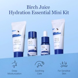 ROUND LAB Kit Mini Birch Juice Hydration - Rutina Facial con Limpiador, Tónico, Ampoule y Crema Hidratante para Piel Sensible
