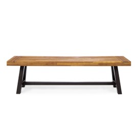Christopher Knight Home Carlisle Outdoor Acacia Wood and Rustic Metal Bench, Sandblast Finish / Rustic Metal