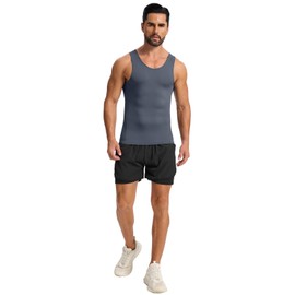 Cutecrop 3 Pack Compression Dry Fit Tank Top Men, Shapewear Shirt Sleeveless Men Slimming Muscle Undershirt for Gym (Black, Gray, White,L)