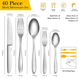 EIUBUIE 18/10 Stainless Steel Flatware Cutlery Sets, 40 Piece Silverware Set for 8, Modern Eating Utensil Kitchen Dinnerware Set Include Forks Spoons and Knives, Mirror Polished, Dishwasher Safe