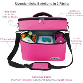 PUNALU Large Bag for Toniebox Including Protective Film Suitable for Toniebox, Space for 68 Tonies, Set Toniebox Bag + Toniebox Sticker (Pink)